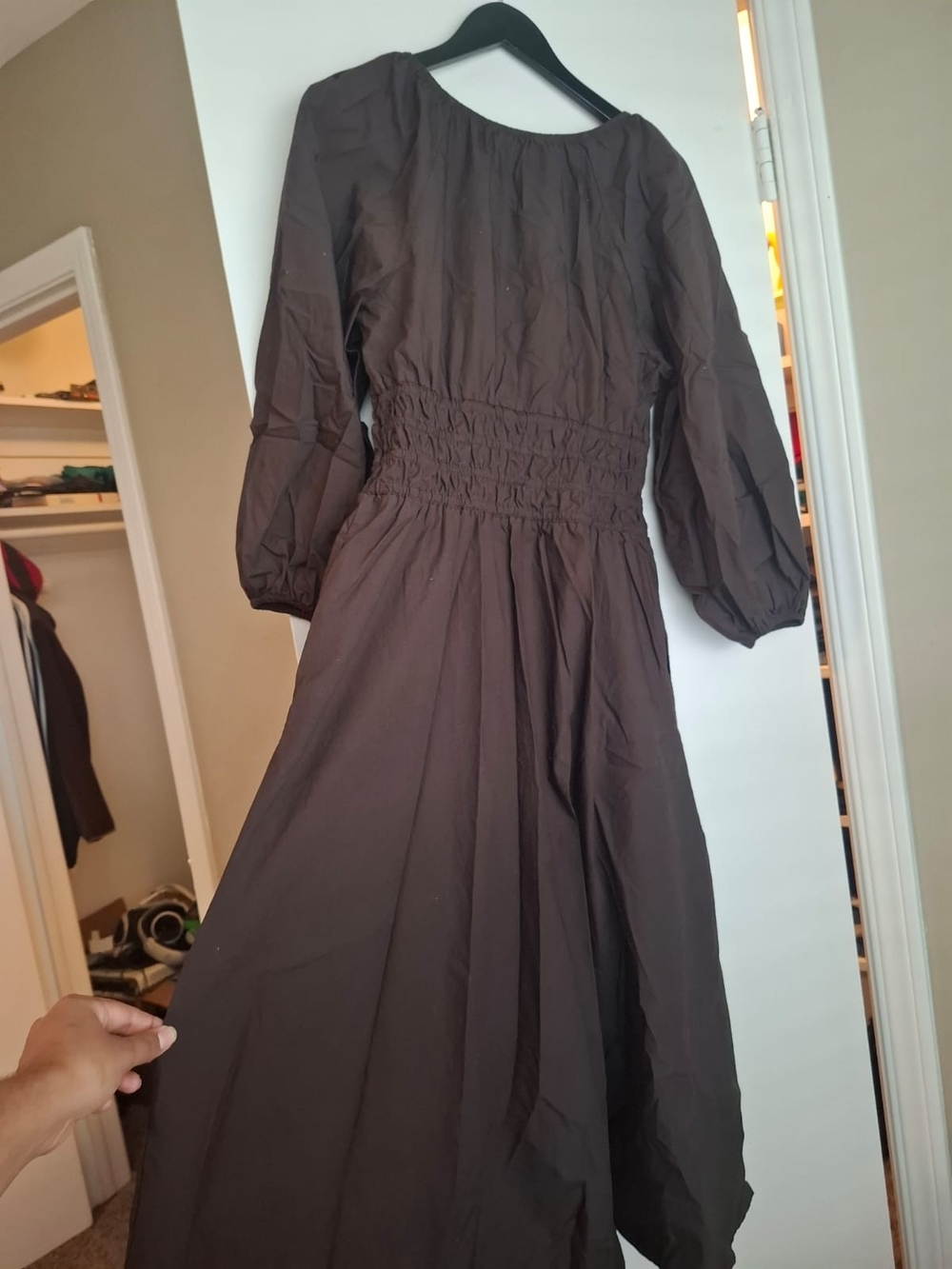 LOFT Brown Long Sleeve Smocked Waist Midi Dress Renaissance, Style Size M - Picture 6 of 7